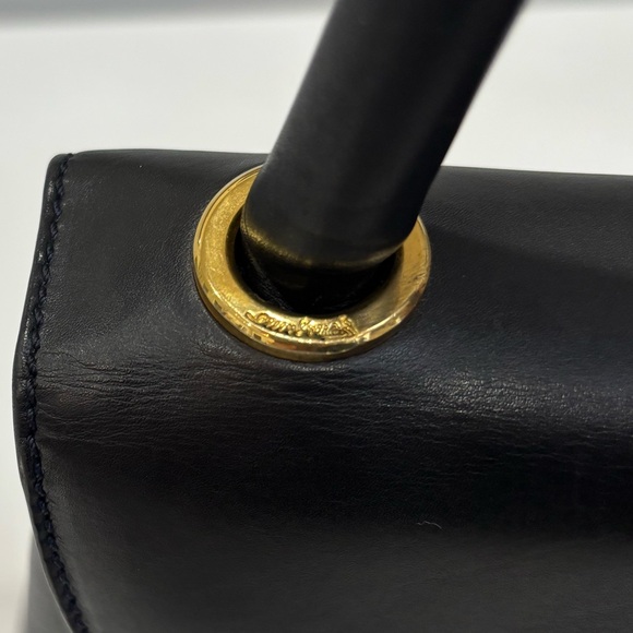 Vintage Ferragamo Black Gancini Top Handle Bag Structured Leather Crossbody - Picture 7 of 10